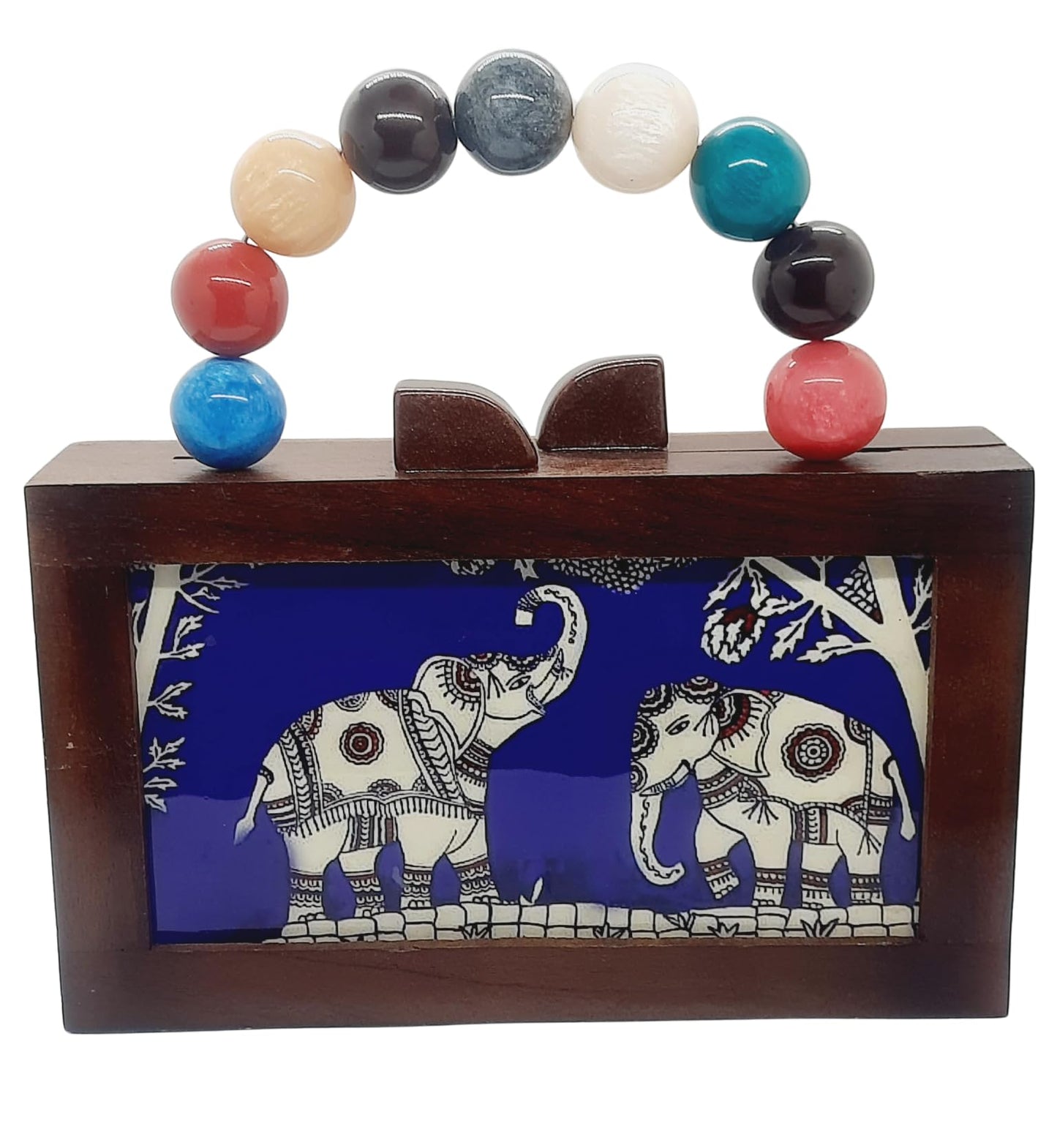 Trend Overseas Women's Wooden Printed Rectangle Ethnic Clutch Bag/Bridal Purse/Handle Clutch