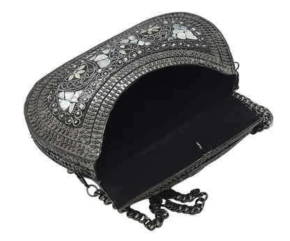 Trend Overseas Handmade Antique Stone Bag Ethnic Clutch - Metal Bag Perfect for Parties, Fits All Cellphone Models