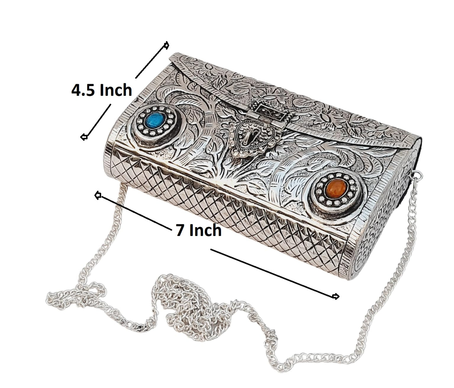 Trend Overseas Ethnic Women Silver Brass Metal Bridal bag Handle Clutch Sling Bag