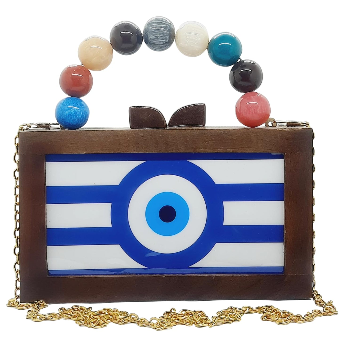Trend Overseas Women's Wooden Printed Rectangle Ethnic Clutch Bag/Bridal Purse/Handle Clutch