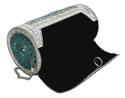 Trend Overseas Eye Catching Handmade Cylinder Round Ethnic Stone Metal bag Antique Bridal clutch