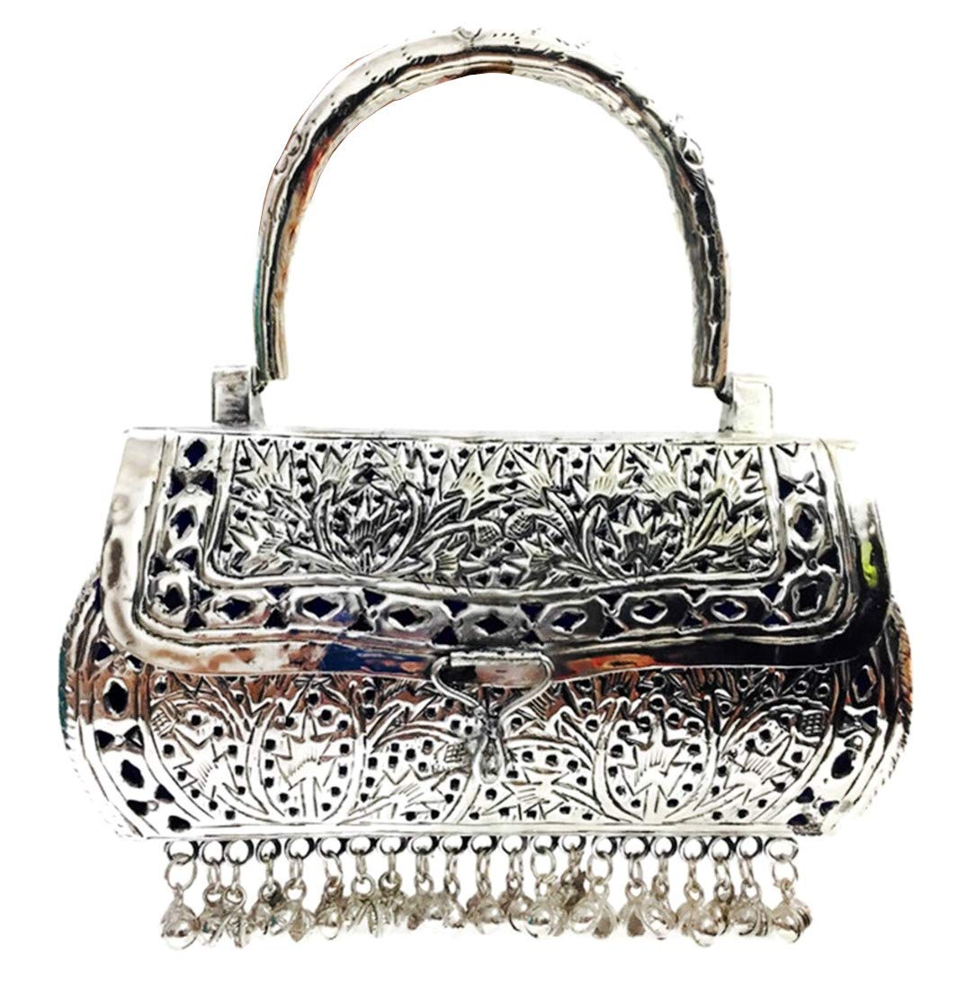 Trend Overseas Girls/Women Party gift Bridal Silver White Metal bag, brass clutch,Vintage antique ethnic clutch, metal purse,