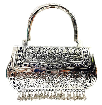 Trend Overseas Girls/Women Party gift Bridal Silver White Metal bag, brass clutch,Vintage antique ethnic clutch, metal purse,