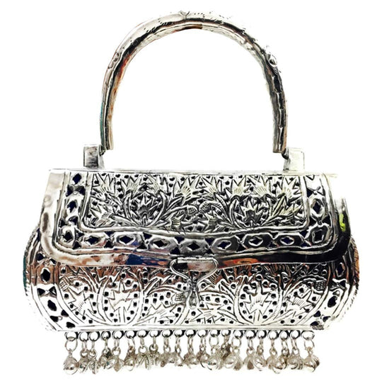 Trend Overseas Girls/Women Party gift Bridal Silver White Metal bag, brass clutch,Vintage antique ethnic clutch, metal purse,