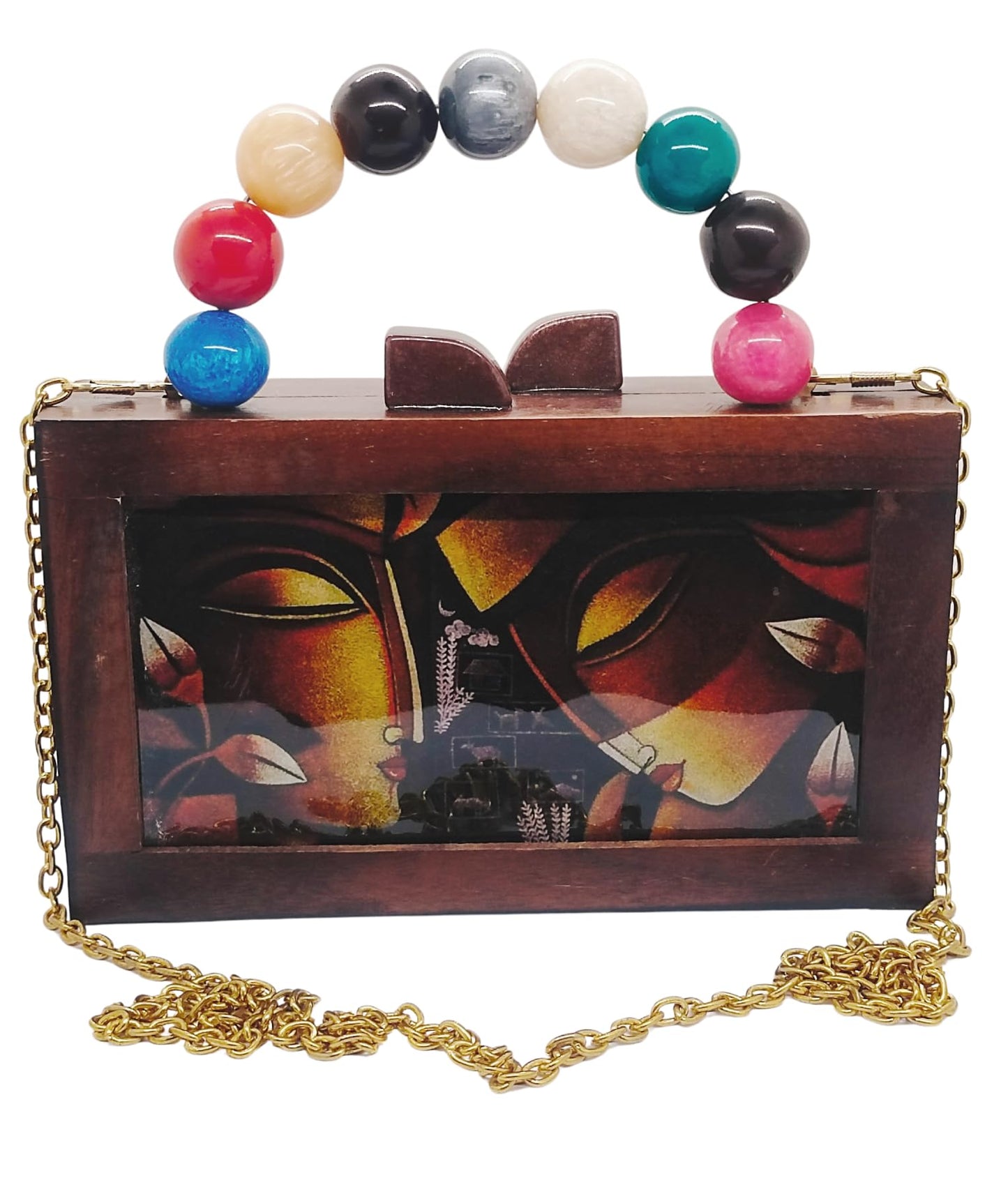 Trend Overseas Women's Wooden Printed Rectangle Ethnic Clutch Bag/Bridal Purse/Handle Clutch