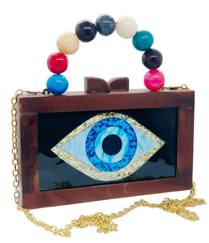 Trend Overseas Women's Wooden Printed Rectangle Ethnic Clutch Bag/Bridal Purse/Handle Clutch