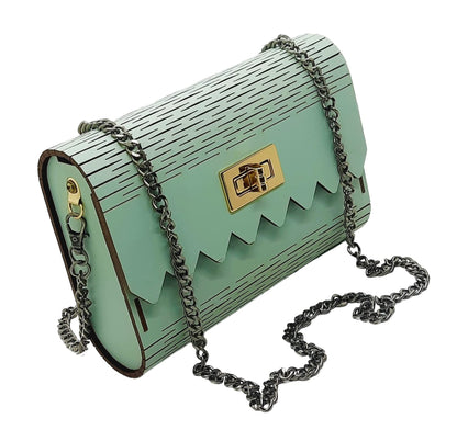 Trend Overseas Women's Clutch Handcrafted Wooden Light Weight Unique Purse Sling Bag (Sea Green)