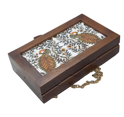 Trend Overseas Women's Wooden Printed Ethnic Clutch Bag/Bridal Purse/Handbag_Crossbody Sling Bags Detachable Chain for Bridal,