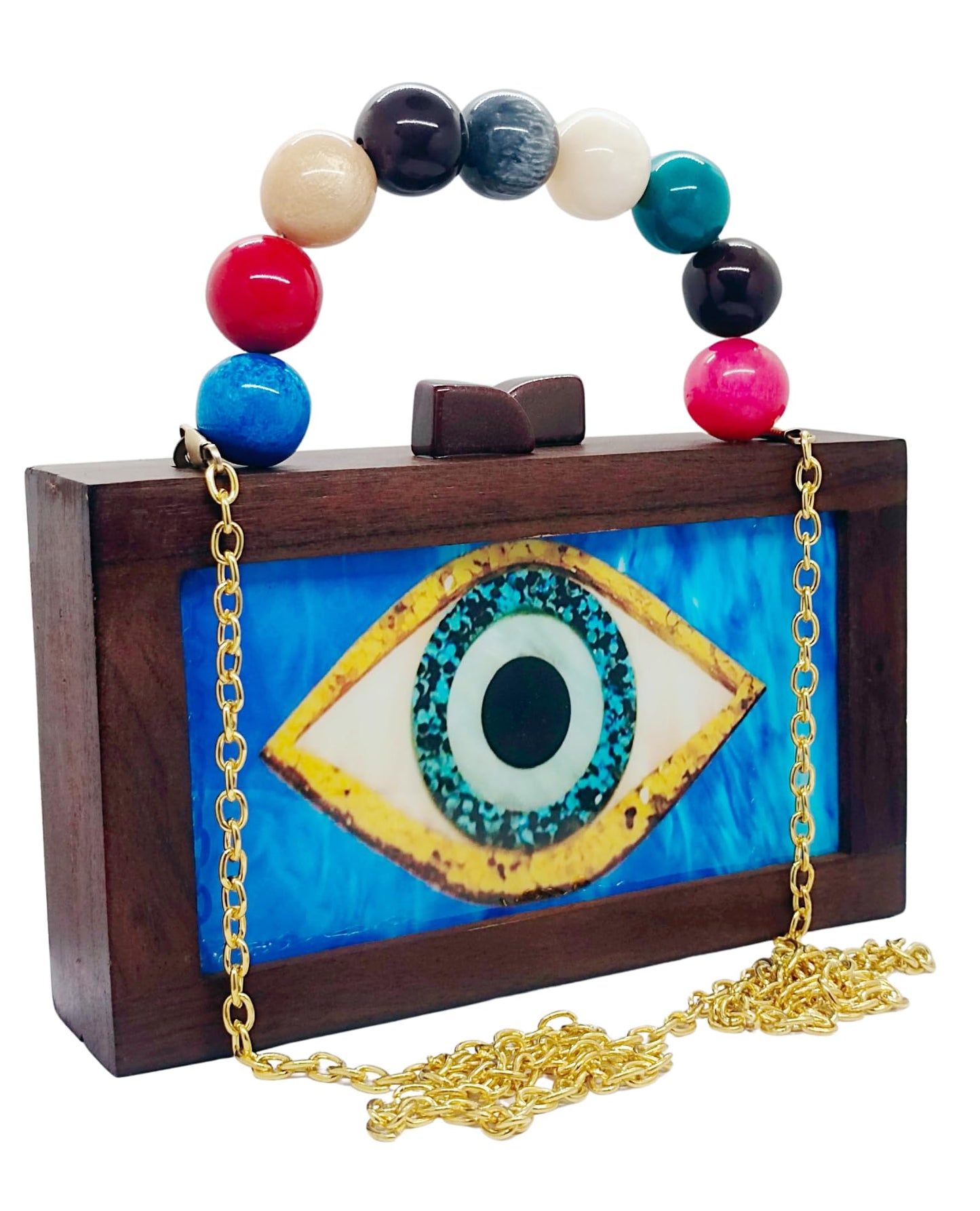 Trend Overseas Women's Wooden Printed Rectangle Ethnic Clutch Bag/Bridal Purse/Handle Clutch