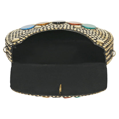 Trend Overseas Silver metal Beaded Ethnic purse Girls Bridal Bag cross body bag for women/Girl party clutch Metal clutches Vintage Brass