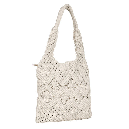 Trend Overseas Handwoven Shoulder Bag Crochet Craft Women/Girl Ivory (Off-White) Macrame Bag