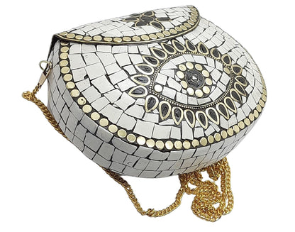 Trend Overseas Ethnic Antique Indian Handmade Mosaic Stone Chip Bag Bridal Clutch