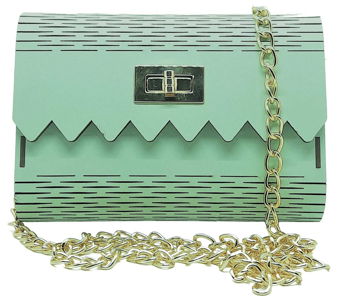 Trend Overseas Women's Clutch Handcrafted Wooden Light Weight Unique Purse Sling Bag (Sea Green)