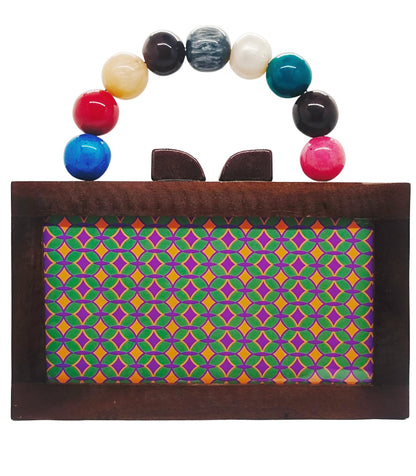 Trend Overseas Women's Wooden Printed Rectangle Ethnic Clutch Bag/Bridal Purse/Handle Clutch