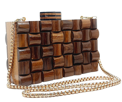 Trend Overseas Womens Handmade Wooden Clutch Purse Bridal Clutch Handbag - Detachable Chain, Perfect For Any Model Cellphone