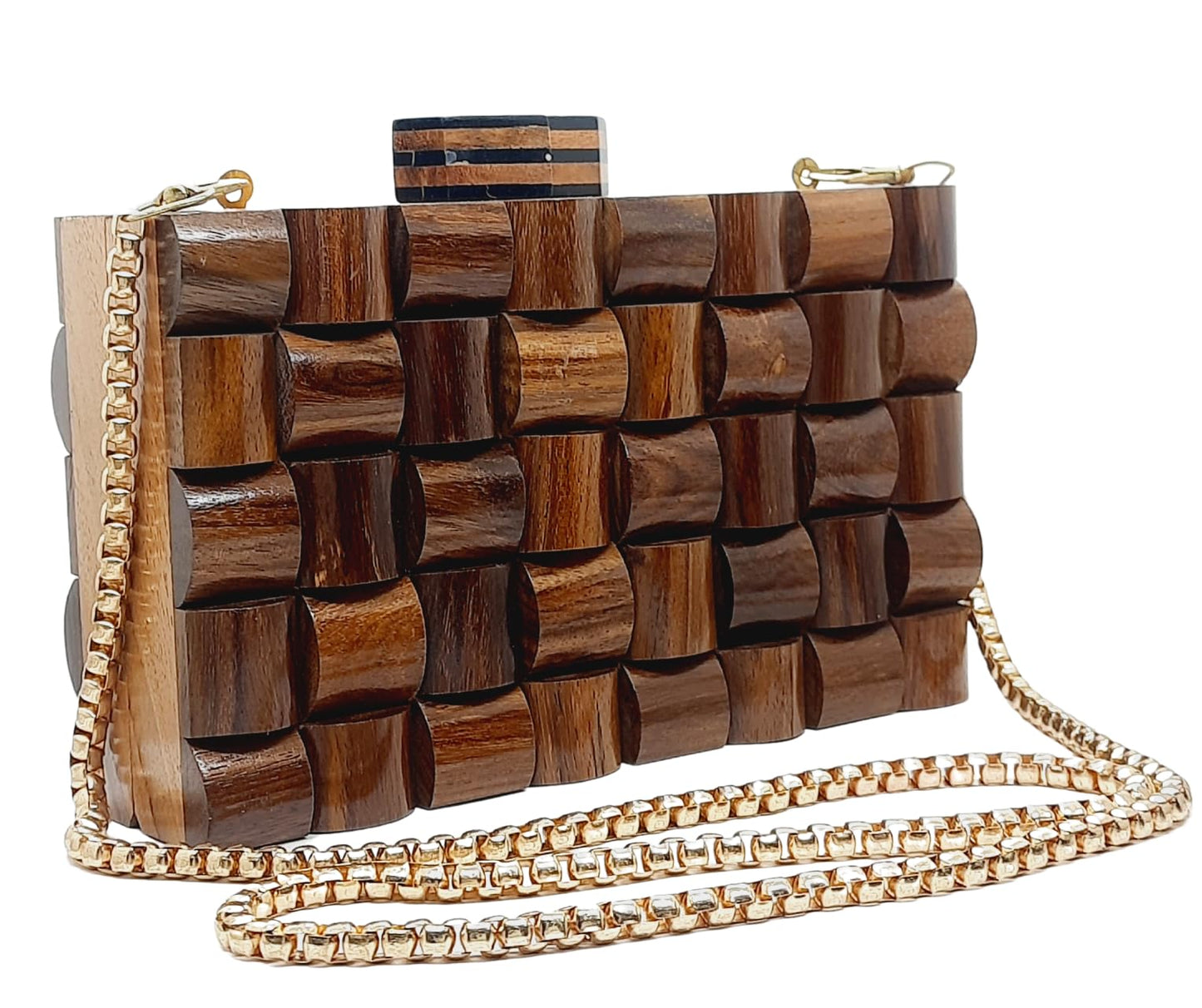 Trend Overseas Womens Handmade Wooden Clutch Purse Bridal Clutch Handbag - Detachable Chain, Perfect For Any Model Cellphone