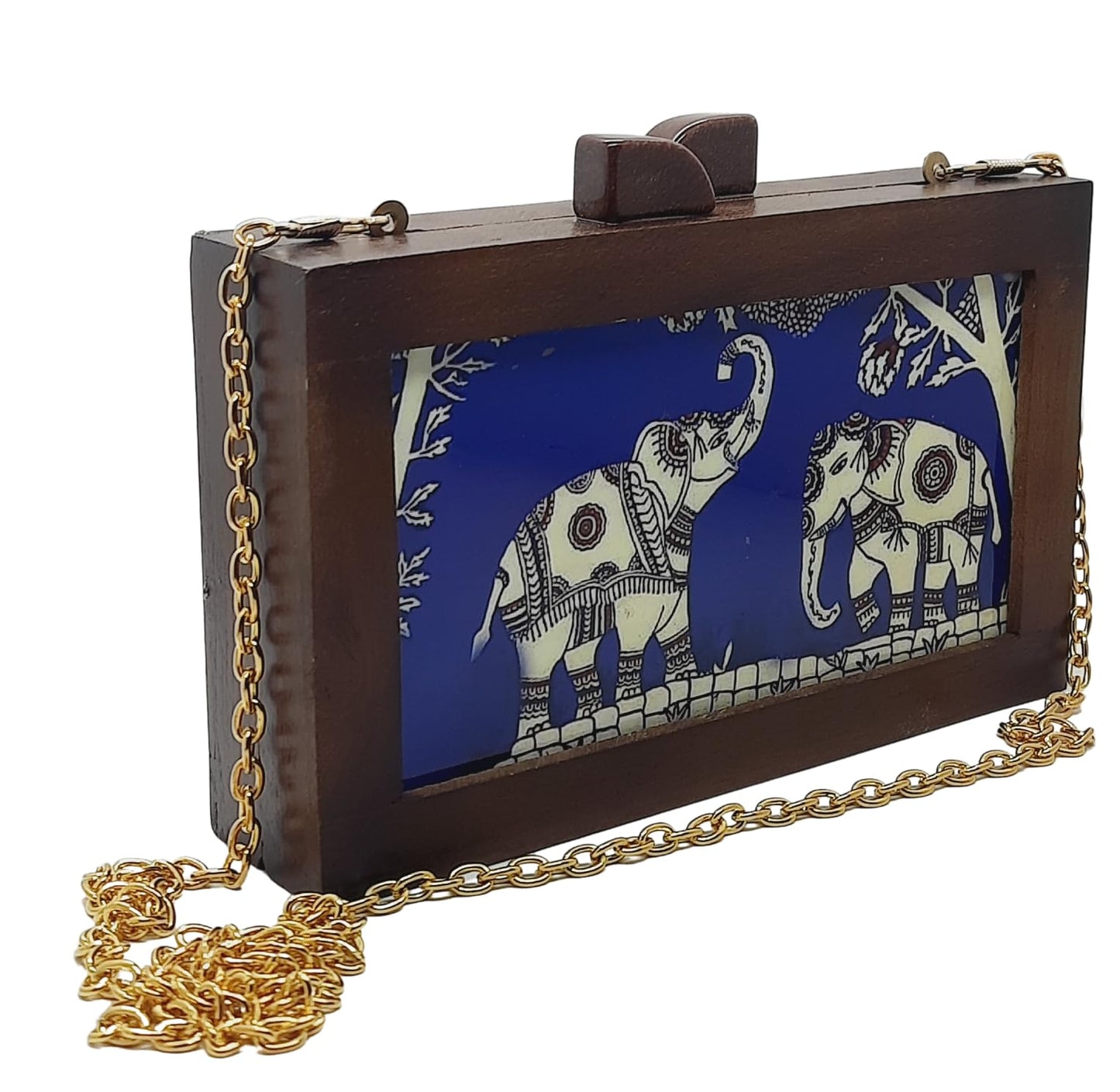 Trend Overseas Women's Wooden Printed Ethnic Clutch Bag/Bridal Purse/Handbag_Crossbody Sling Bags Detachable Chain for Bridal,