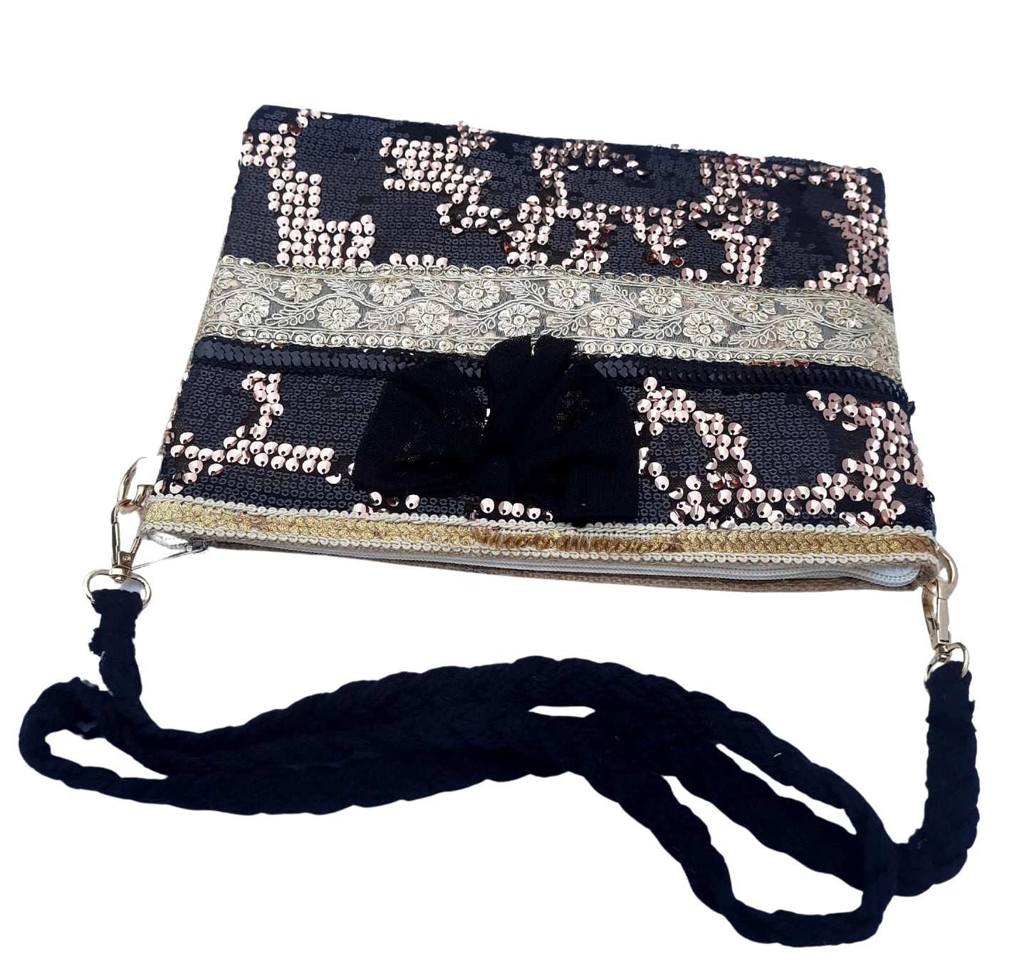 Trend Overseas Multicolor Jute Embroidery pom pom Bridal Bag cross body party sling bag