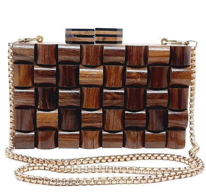 Trend Overseas Womens Handmade Wooden Clutch Purse Bridal Clutch Handbag - Detachable Chain, Perfect For Any Model Cellphone