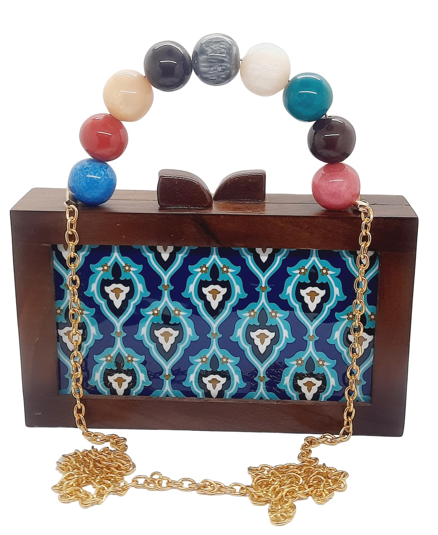 Trend Overseas Women's Wooden Printed Rectangle Ethnic Clutch Bag/Bridal Purse/Handle Clutch