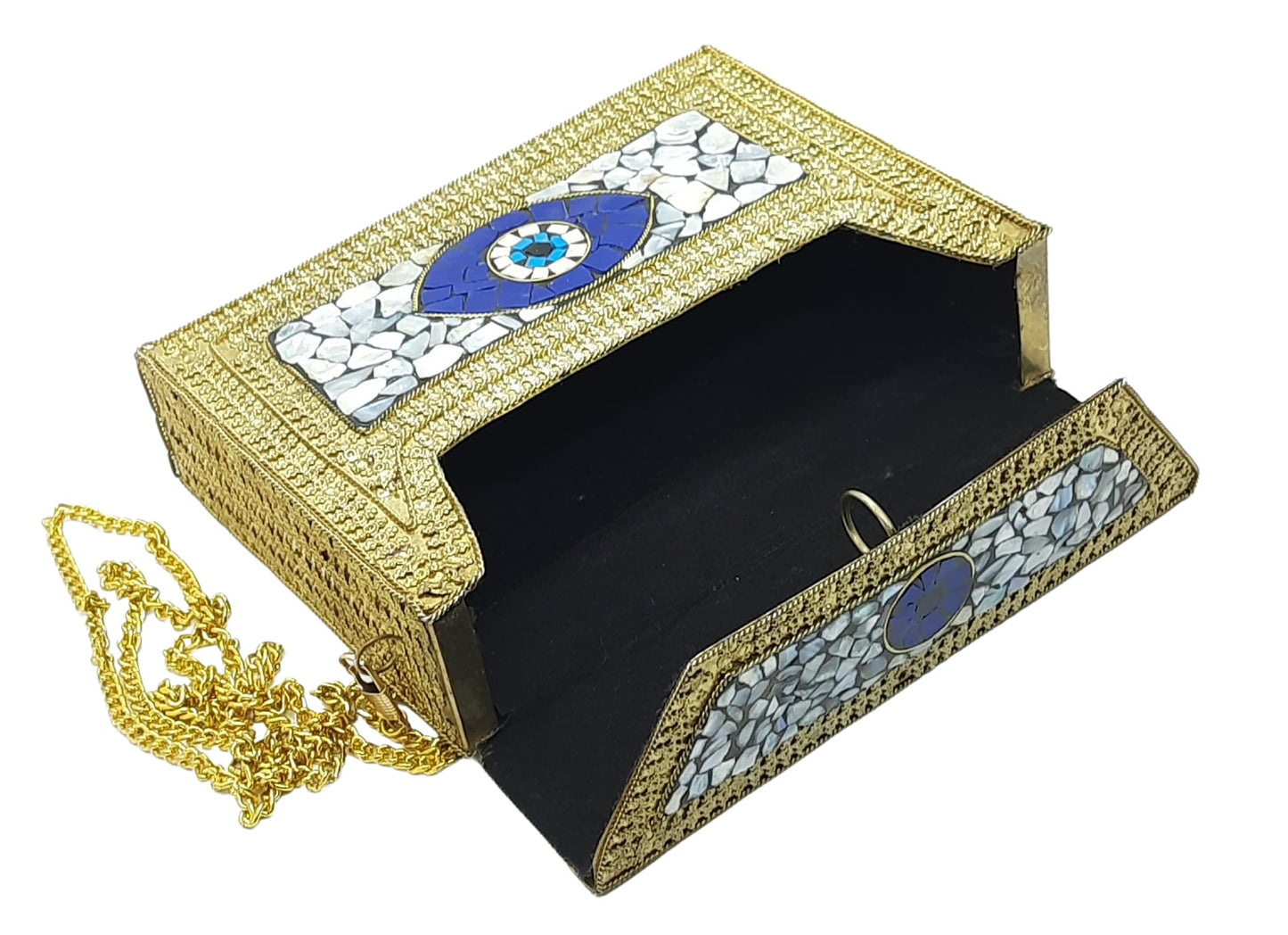 Trend Overseas Women's Golden shell nacre stone bag ethnic Metal clutch