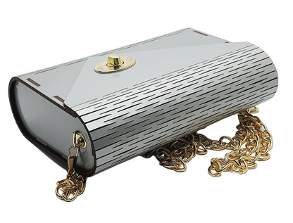 Trend Overseas Women's Clutch Handcrafted Wooden Light Weight Unique Purse Sling Bag (Silver)