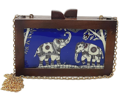 Trend Overseas Women's Wooden Printed Ethnic Clutch Bag/Bridal Purse/Handbag_Crossbody Sling Bags Detachable Chain for Bridal,