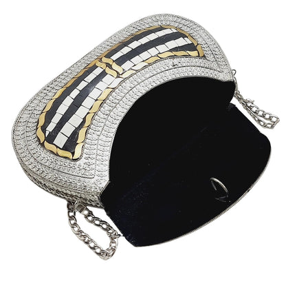 Trend Overseas Handmade Antique Stone Bag Ethnic Clutch - Metal Bag Perfect for Parties, Fits All Cellphone Models