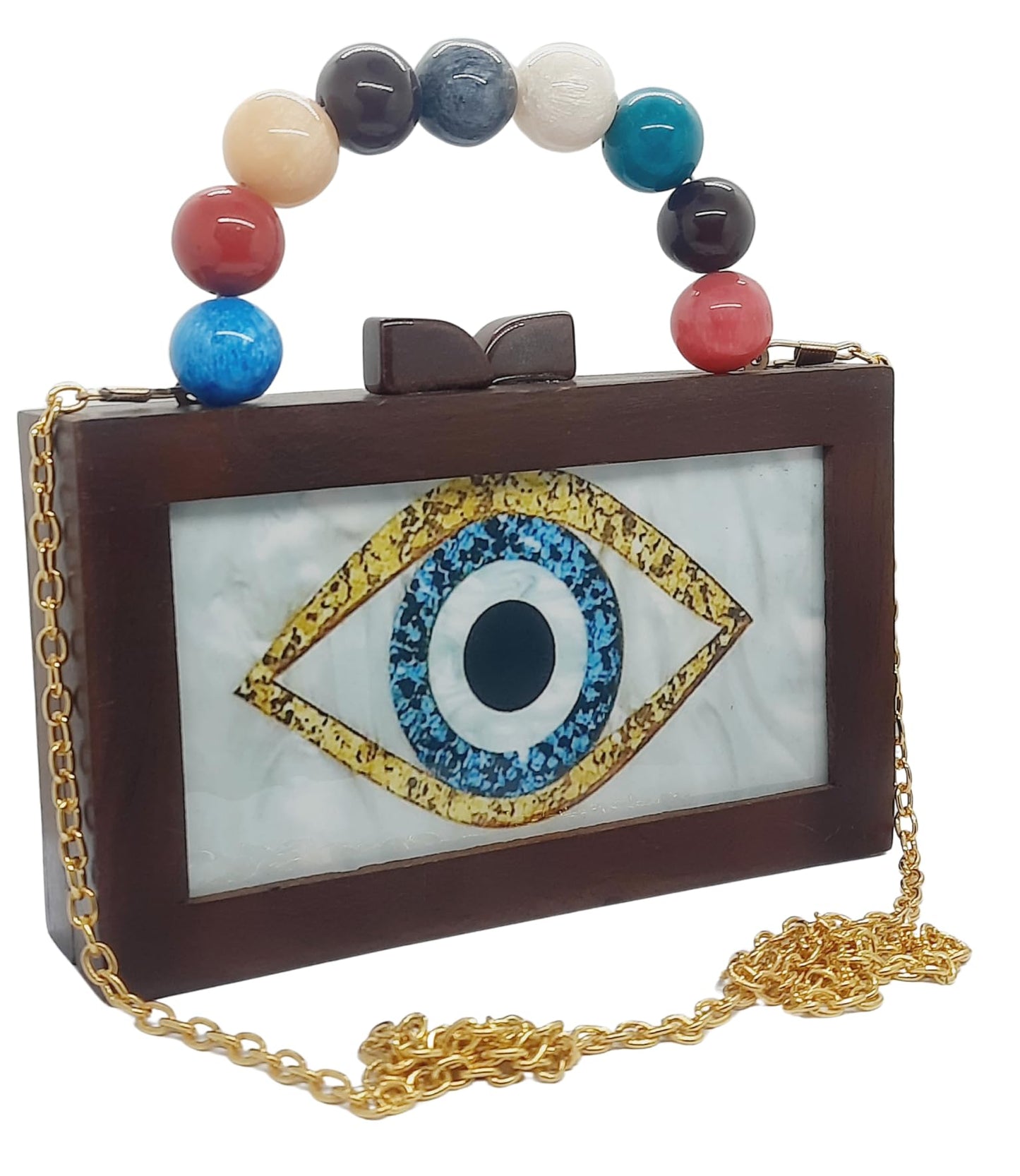 Trend Overseas Women's Wooden Printed Rectangle Ethnic Clutch Bag/Bridal Purse/Handle Clutch