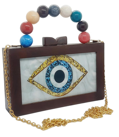 Trend Overseas Women's Wooden Printed Rectangle Ethnic Clutch Bag/Bridal Purse/Handle Clutch