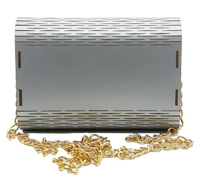 Trend Overseas Women's Clutch Handcrafted Wooden Light Weight Unique Purse Sling Bag (Silver)