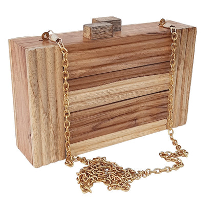 Trend Overseas Natural Wooden Clutch Purse Bridal Clutch Handmade Brown Wooden Clutch cum Sling Bag