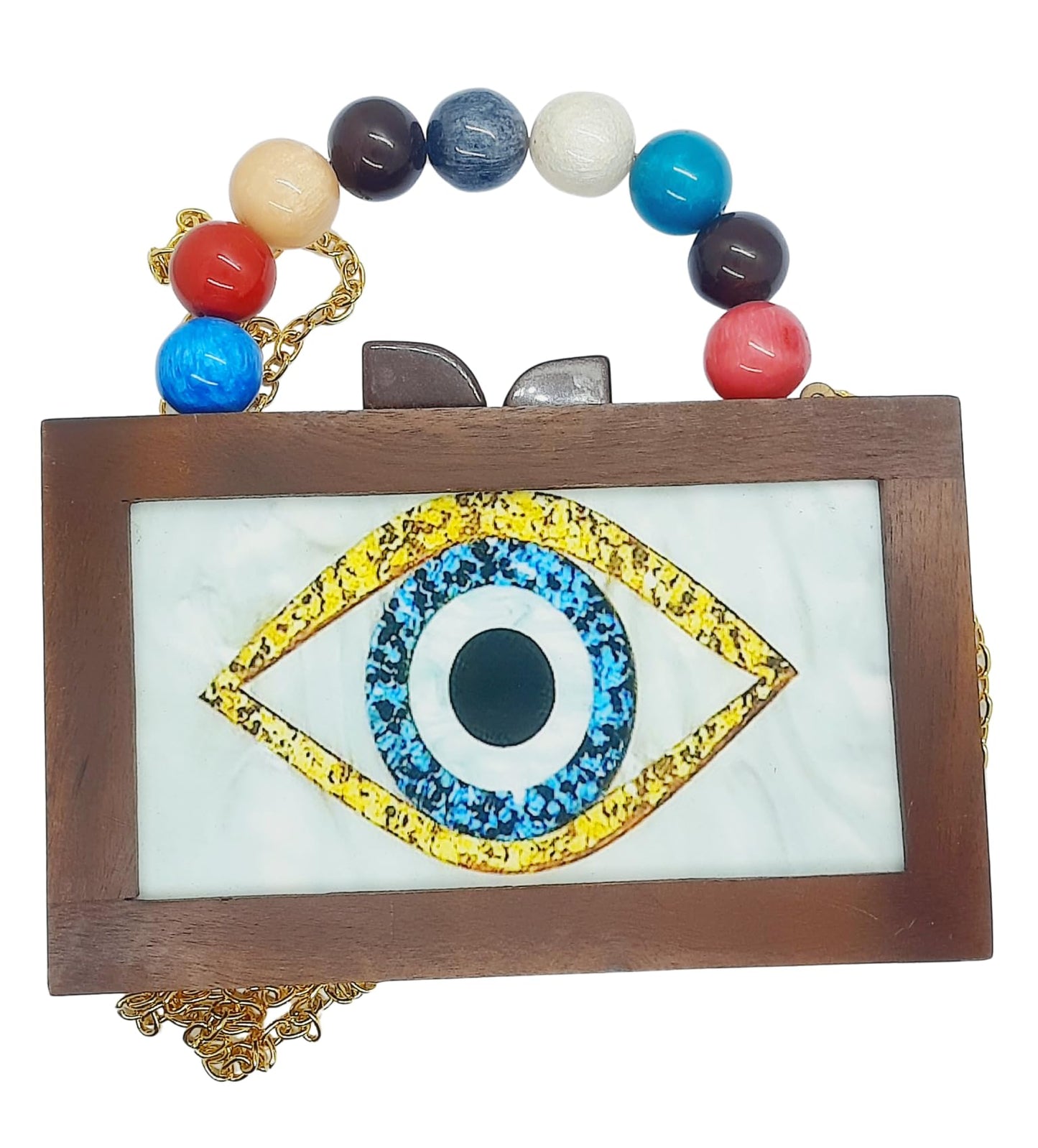 Trend Overseas Women's Wooden Printed Rectangle Ethnic Clutch Bag/Bridal Purse/Handle Clutch