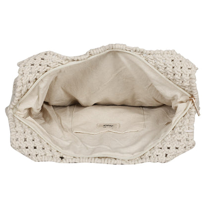 Trend Overseas Handwoven Shoulder Bag Crochet Craft Women/Girl Ivory (Off-White) Macrame Bag