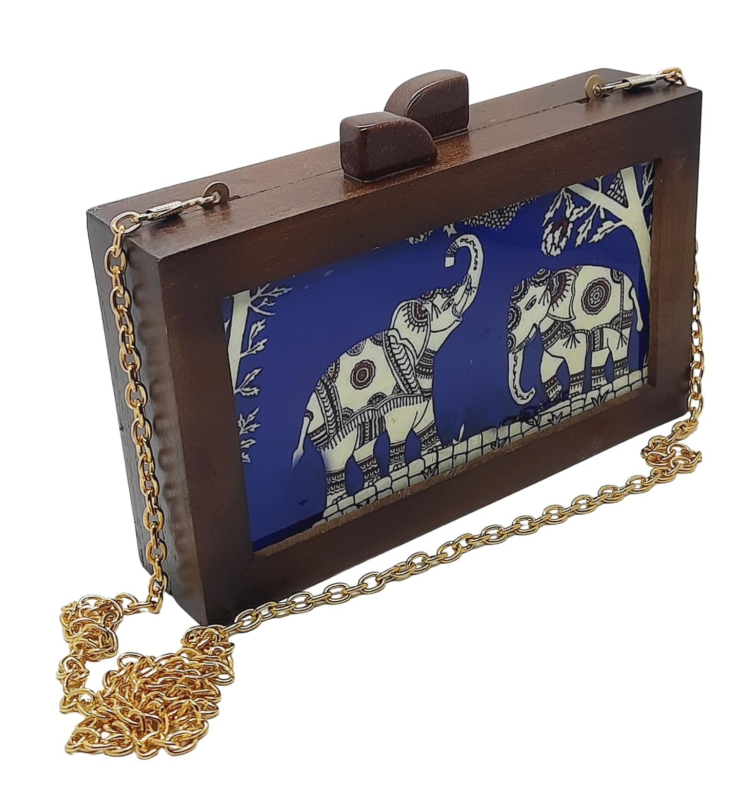 Trend Overseas Women's Wooden Printed Ethnic Clutch Bag/Bridal Purse/Handbag_Crossbody Sling Bags Detachable Chain for Bridal,