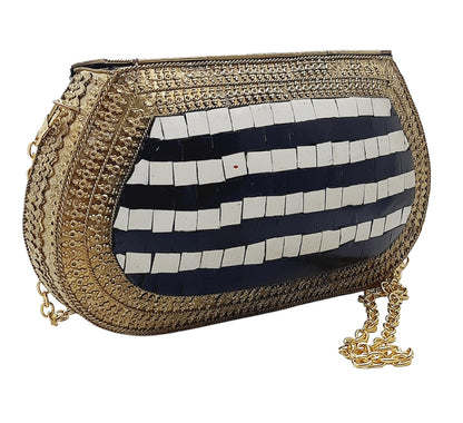 Trend Overseas Handmade Antique Stone Bag Ethnic Clutch - Metal Bag Perfect for Parties, Fits All Cellphone Models