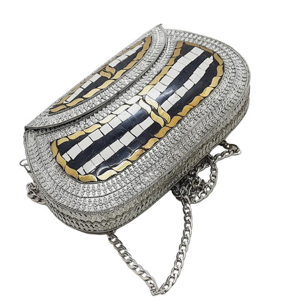 Trend Overseas Handmade Antique Stone Bag Ethnic Clutch - Metal Bag Perfect for Parties, Fits All Cellphone Models