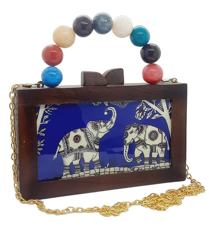 Trend Overseas Women's Wooden Printed Rectangle Ethnic Clutch Bag/Bridal Purse/Handle Clutch