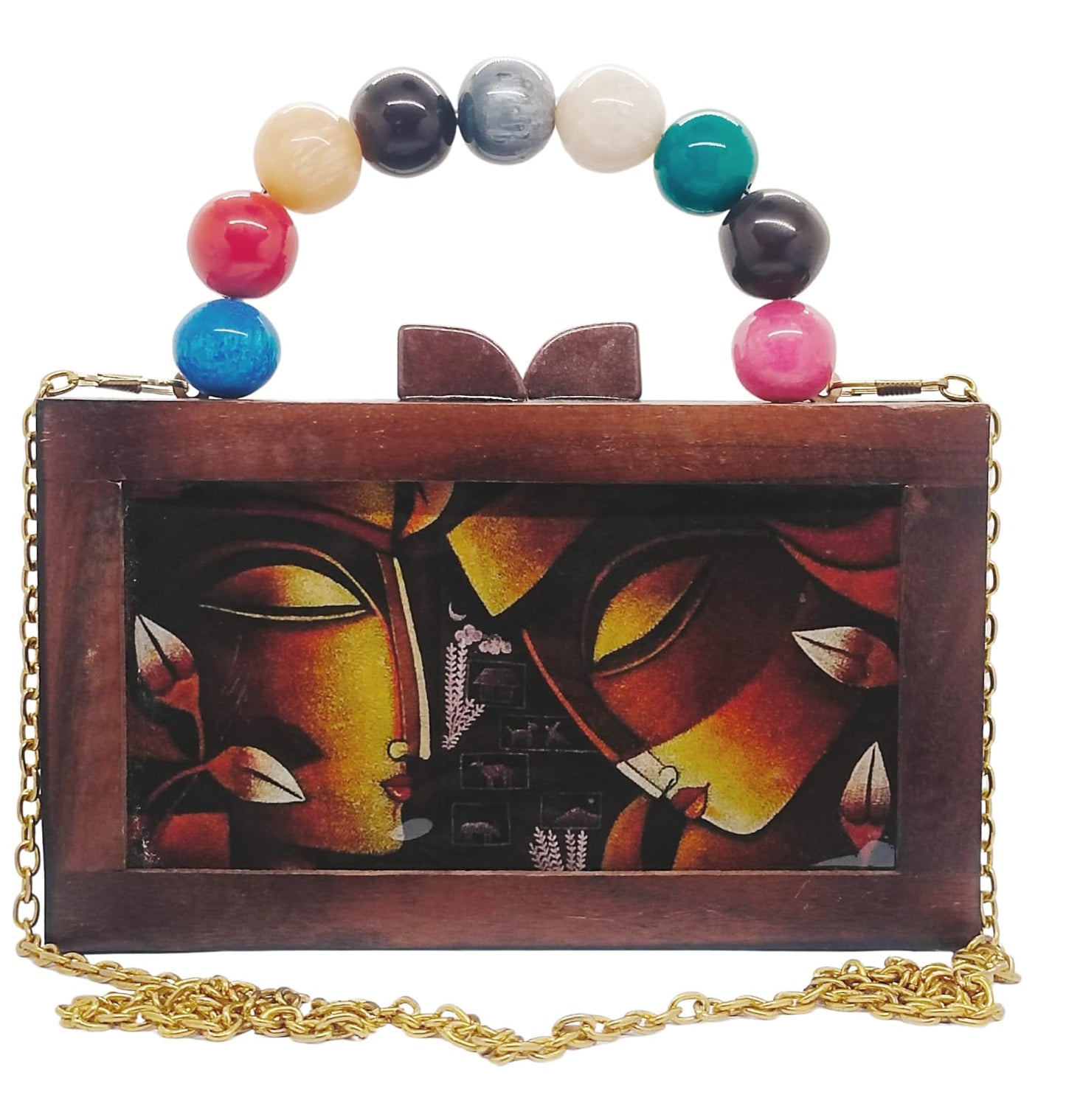 Trend Overseas Women's Wooden Printed Rectangle Ethnic Clutch Bag/Bridal Purse/Handle Clutch