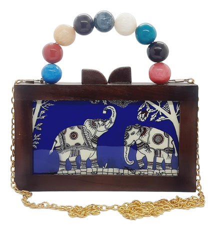 Trend Overseas Women's Wooden Printed Rectangle Ethnic Clutch Bag/Bridal Purse/Handle Clutch