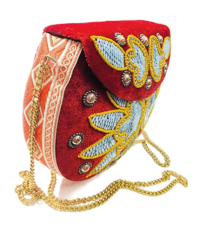 Trend Overseas Velvet Embroidery Beaded Ethnic purse Girls Bridal Bag cross body party bag