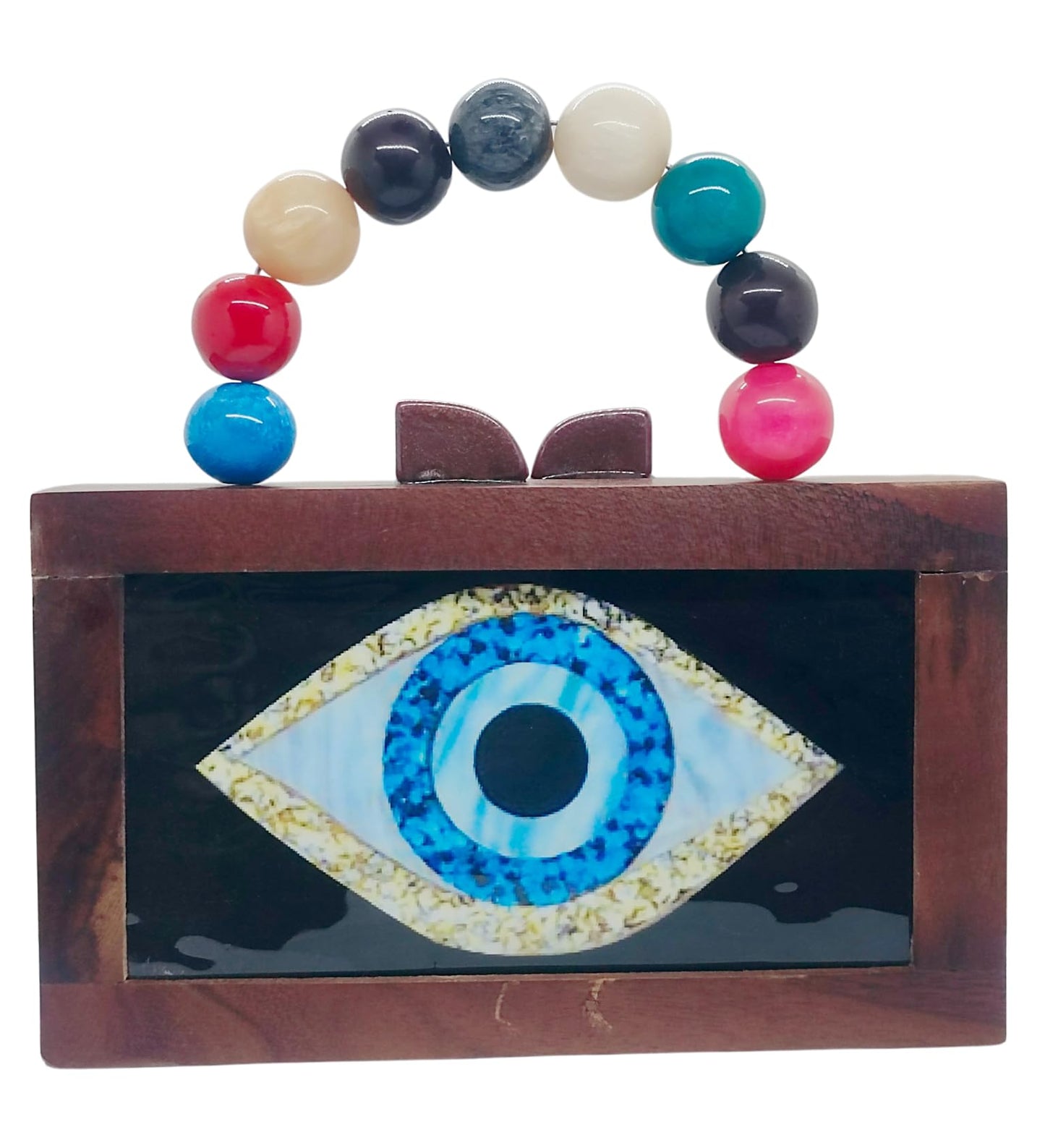 Trend Overseas Women's Wooden Printed Rectangle Ethnic Clutch Bag/Bridal Purse/Handle Clutch
