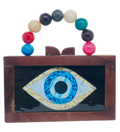 Trend Overseas Women's Wooden Printed Rectangle Ethnic Clutch Bag/Bridal Purse/Handle Clutch