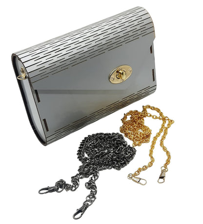 Trend Overseas Women's Clutch Handcrafted Wooden Light Weight Unique Purse Sling Bag (Silver)