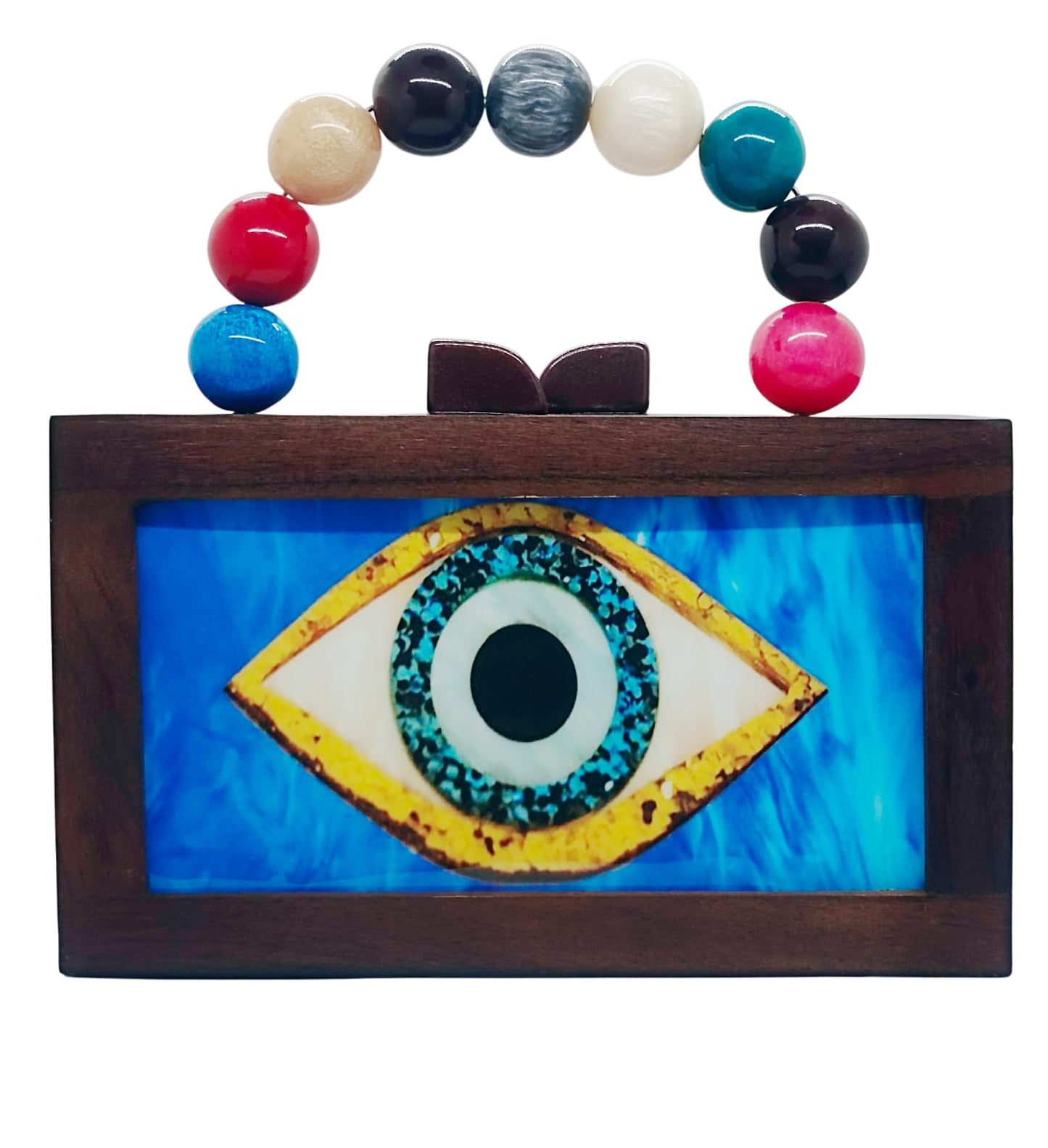 Trend Overseas Women's Wooden Printed Rectangle Ethnic Clutch Bag/Bridal Purse/Handle Clutch