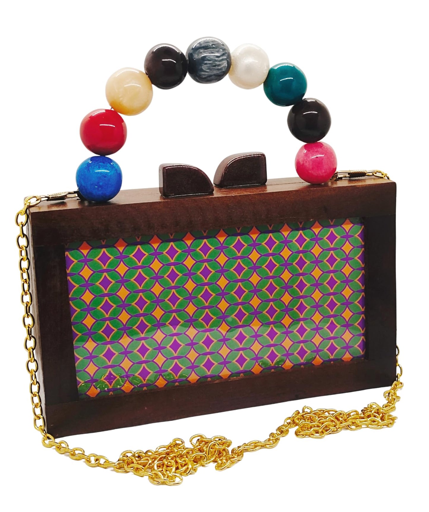 Trend Overseas Women's Wooden Printed Rectangle Ethnic Clutch Bag/Bridal Purse/Handle Clutch