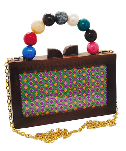 Trend Overseas Women's Wooden Printed Rectangle Ethnic Clutch Bag/Bridal Purse/Handle Clutch