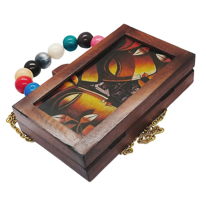 Trend Overseas Women's Wooden Printed Rectangle Ethnic Clutch Bag/Bridal Purse/Handle Clutch