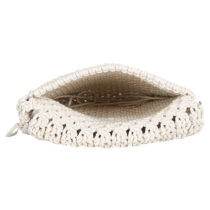 Trend Overseas Women/Girl Handwoven Crochet Macrame Cotton rope Ivory (Off-White) Sling/Clutch Handbag