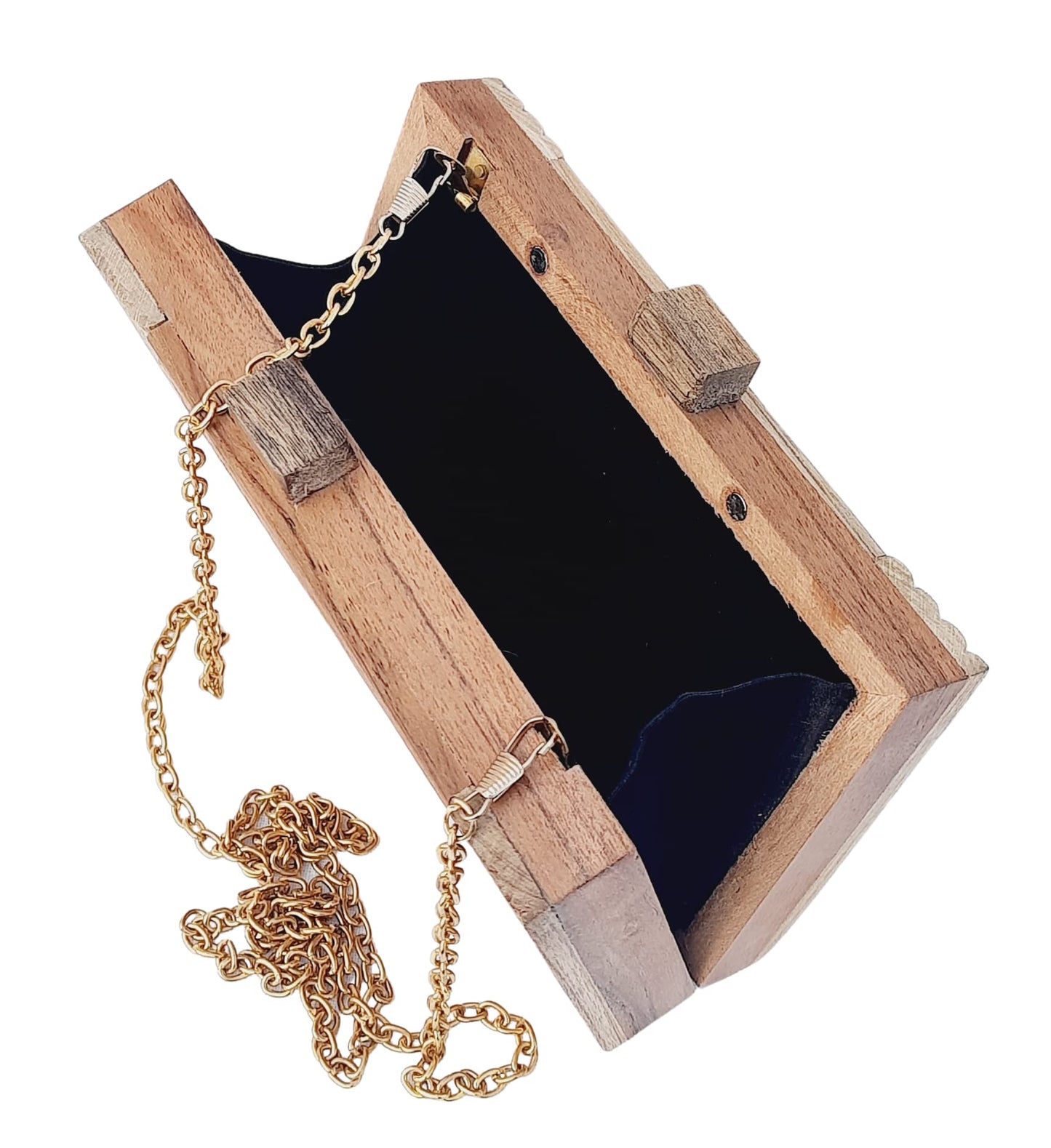 Trend Overseas Natural Wooden Clutch Purse Bridal Clutch Handmade Brown Wooden Clutch cum Sling Bag